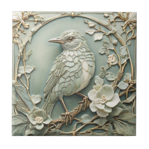 Carreau Art Nouveau Faux Relief Gauche Stard Sage Oiseau