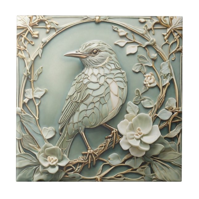 Carreau Art Nouveau Faux Relief Gauche Stard Sage Oiseau (Devant)