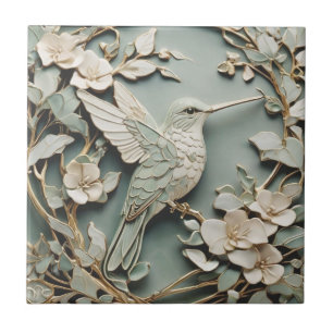 Carreau Art Nouveau Faux Relief Monnaie d'oiseaux colibris