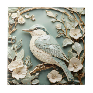 Carreau Art Nouveau Faux Relief Nuthatch Bird Orienté gauc