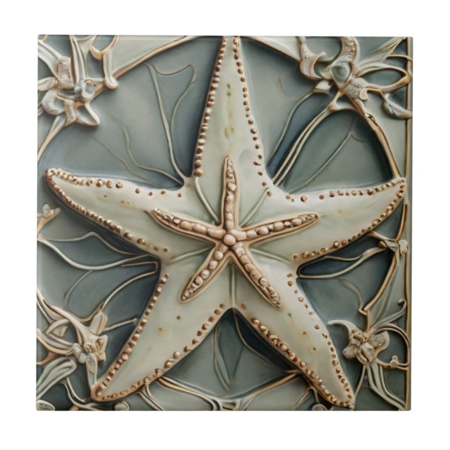 Carreau Art Nouveau Faux Relief Ocean Starfish Sea Star (Devant)