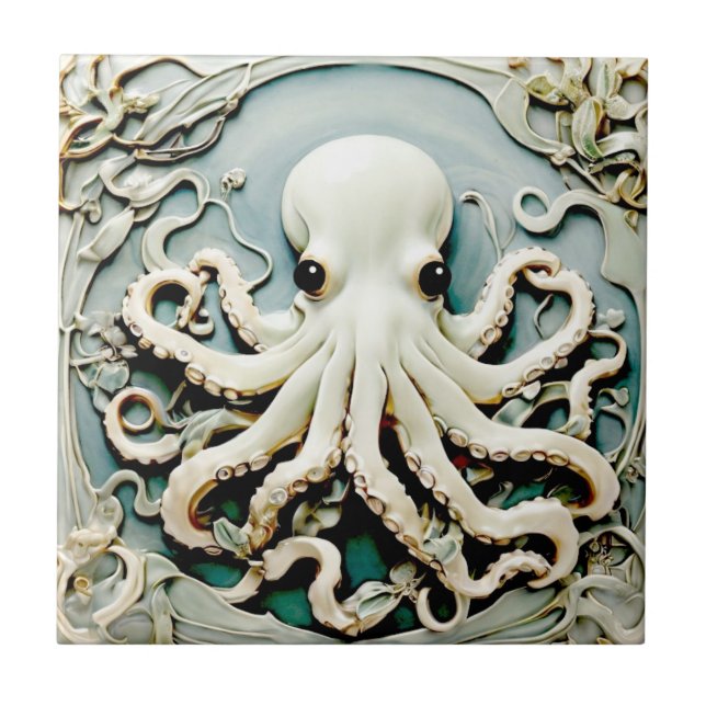 Carreau Art Nouveau Faux Relief Octopus - Ocean Sea Life (Devant)