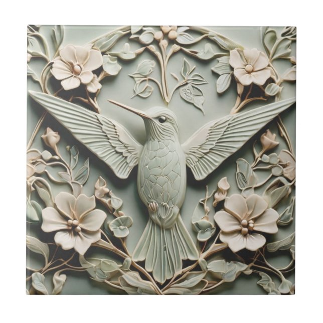 Carreau Art Nouveau Faux Relief Oiseau de mer Floral (Devant)