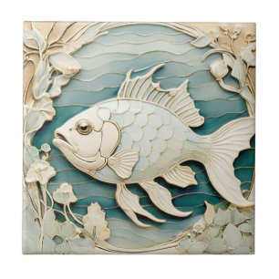 Carreau Art Nouveau Faux Relief Poissons Mer Océan Nautiqu