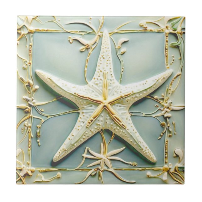 Carreau Art Nouveau Faux Relief Starfish Sea Star Beach (Devant)