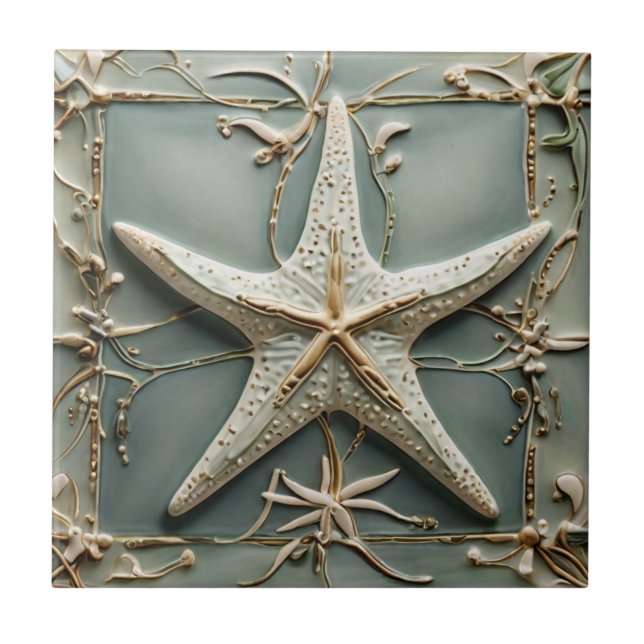 Carreau Art Nouveau Faux Relief Starfish Sea Star Marine (Devant)