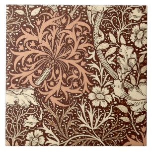 Carreau Art Nouveau Fleur d'algues, Brown et beige