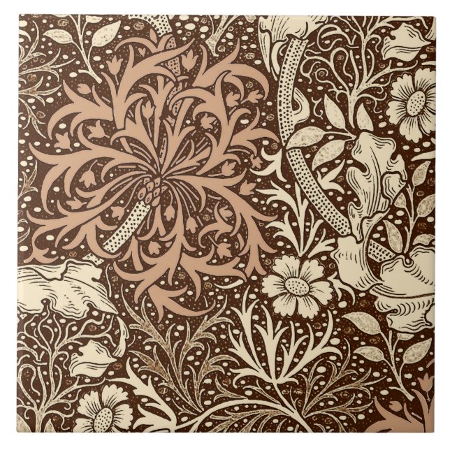 Carreau Art Nouveau Fleur d'algues, Brown et beige (Devant)