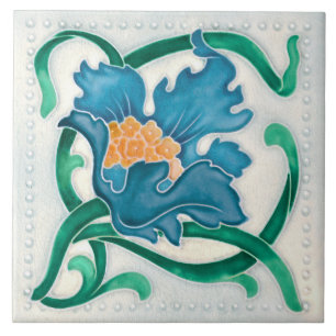 Carreau Art Nouveau Floral Majolica Faux Relief