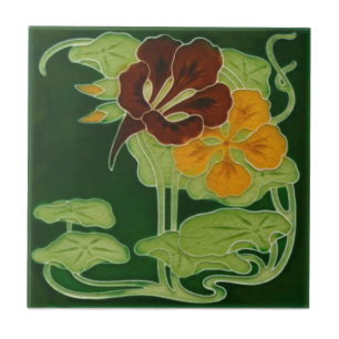 Carreau Art nouveau floral Olivant c 1900 Reproduction