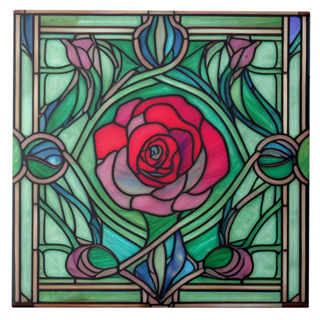 Carreau Art Nouveau Floral Rose décoratif (Devant)