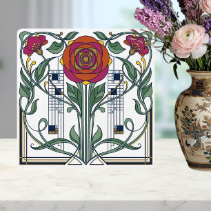 Carreau Art Nouveau Floral Rose Design Géométrique