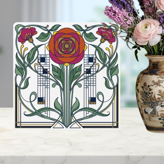 Carreau Art Nouveau Floral Rose Geometric Art Design (Créateur téléchargé)