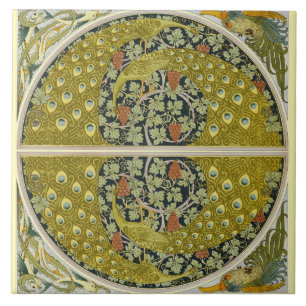 Carreau Art Nouveau floral vintage paon vert sauge
