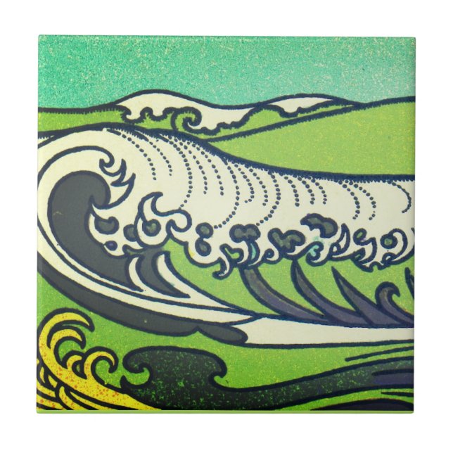Carreau Art Nouveau Green Sea Waves 1 (Devant)