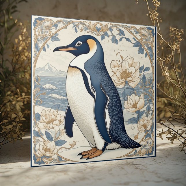 Carreau Art Nouveau Ice Bird Penguin Frozen Polar Glaciers (Art Nouveau Ice Bird Penguin Frozen Polar Glaciers Ceramic Tile)