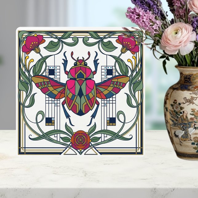 Carreau Art Nouveau Jewel Beetle Floral Border Ceramic (Créateur téléchargé)