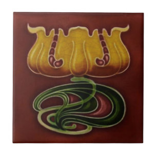 Carreau Art nouveau Jugendstil c1900 Allemagne Floral Repr