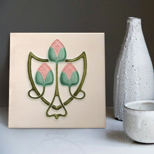 Carreau Art Nouveau Jugendstil floral rose Repro Angleterr
