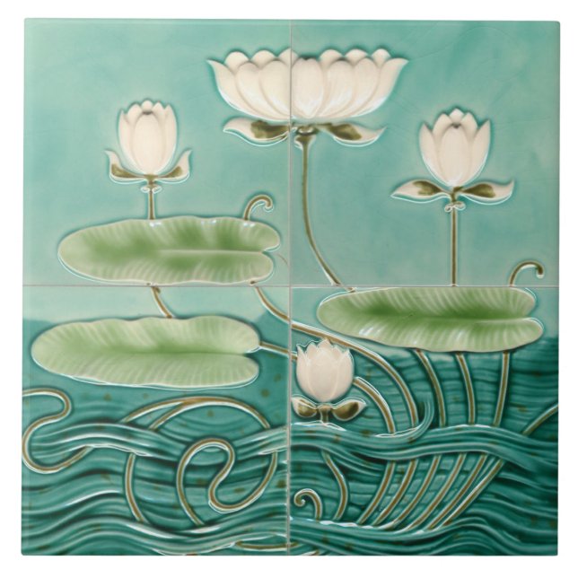 Carreau Art Nouveau Jugendstil Vert Nénuphar (Devant)