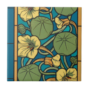Carreau Art Nouveau Nasturtium Bleu Or floral Verneuil