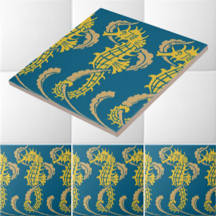 Carreau Art Nouveau Ocean Beach Nautique Seahorse Frieze