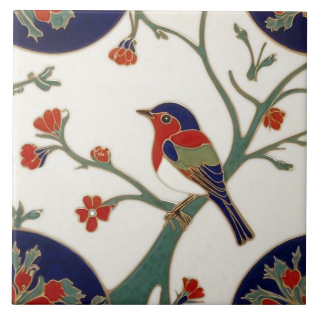 Carreau Art Nouveau Oiseau coloré Art Déco (Devant)