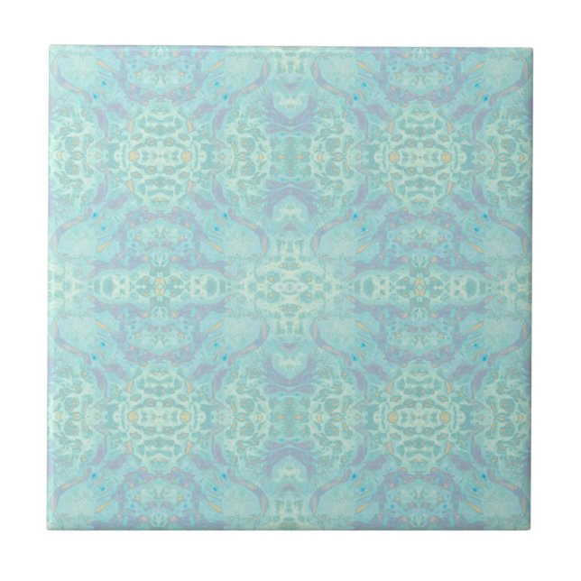 Carreau Art Nouveau Pastel Turquoise Bleu Motif miroir (Devant)