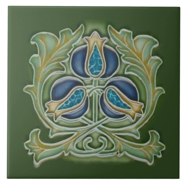 Carreau Art Nouveau Repro grenade Blues & Verts (Devant)