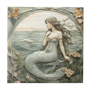 Carreau Art Nouveau Sirène Faux Relief Mint Océan Mer
