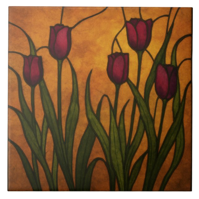 Carreau Art Nouveau Stained Glass Style Tulip (Devant)