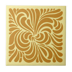 Carreau Art Nouveau Stylisé Feuille, moutarde et jaune