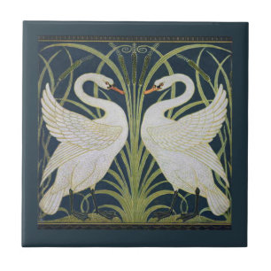 Carreau Art Nouveau Swan Deux Swans