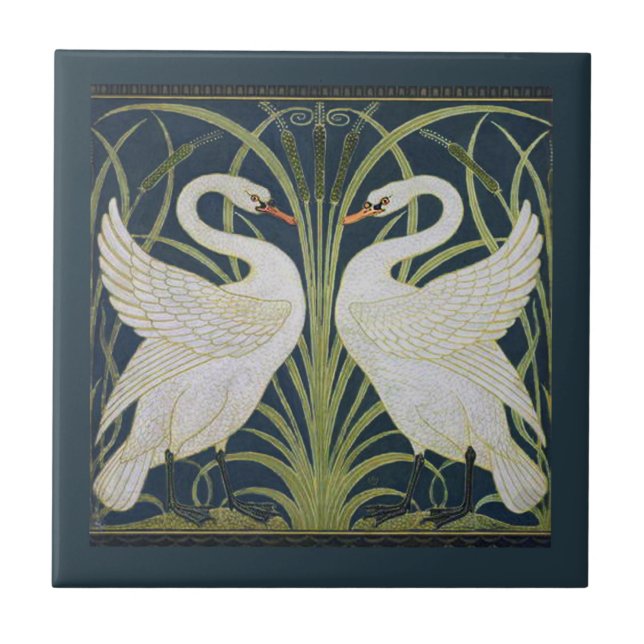 Carreau Art Nouveau Swan Deux Swans (Devant)