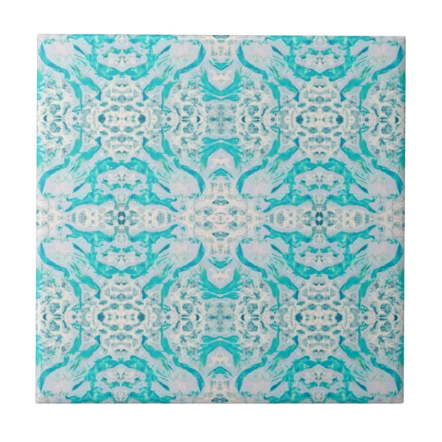 Carreau Art Nouveau Turquoise Blanc Décor Motif en miroir (Devant)