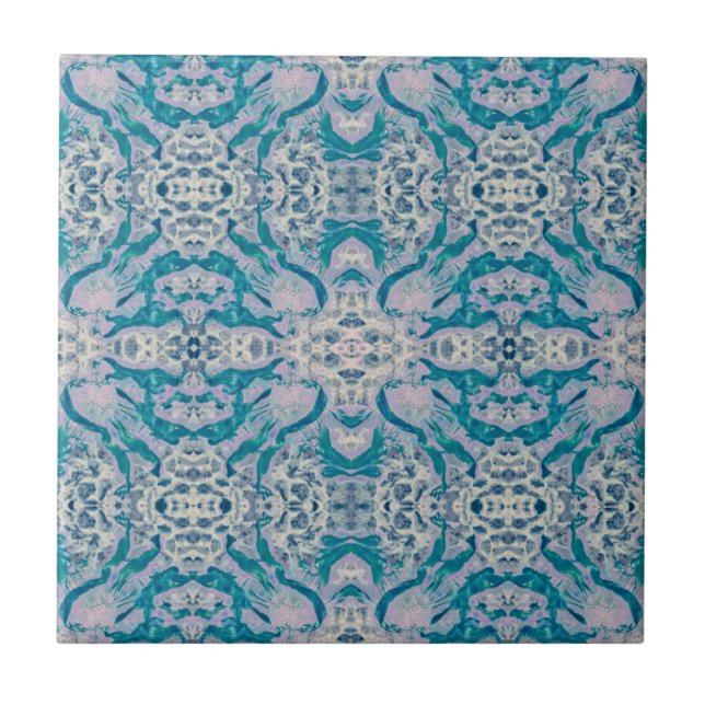 Carreau Art Nouveau Turquoise Bleu pourpre Motif miroir (Devant)
