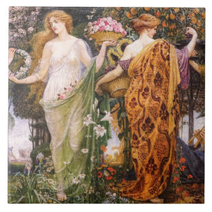 Carreau Art Nouveau vintage des Quatre Saisons par Walter