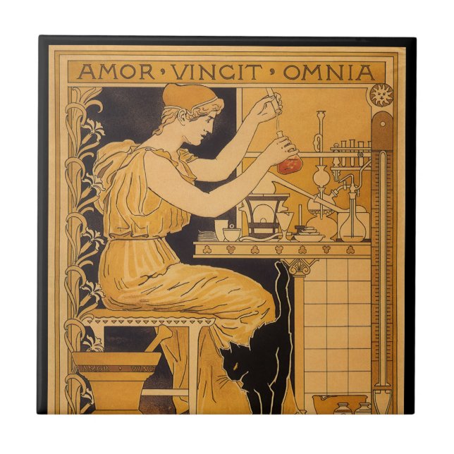 Carreau Art Nouveau vintage, L'amour conquiert tout Scient (Devant)