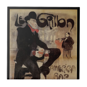 Carreau Art Nouveau vintage Le Grillon, Homme buvant de la