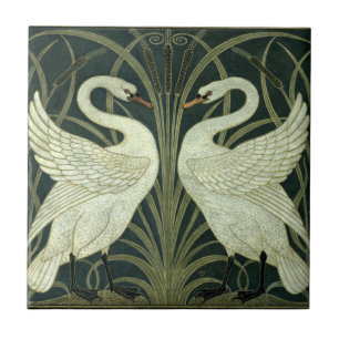 Carreau Art Nouveau vintage Swan, Rush, Iris by W. Crane