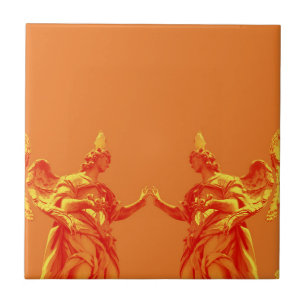Carreau Art numérique de couleur orange avec sculptures