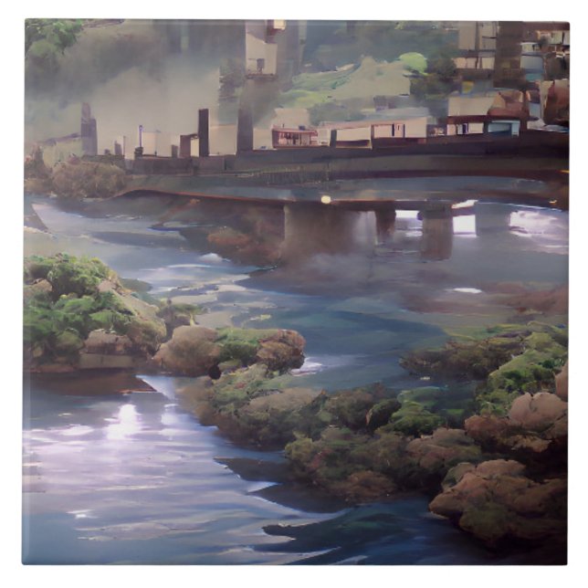 Carreau Art numérique du pont de la rivière bleue (Devant)