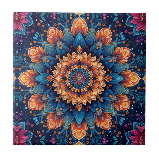 Carreau Art numérique Fleur Mandala Style-23907. (Devant)