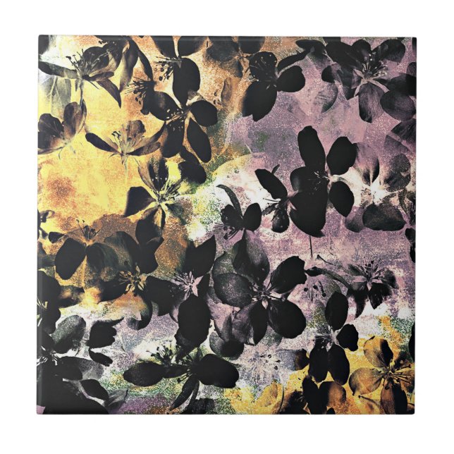 Carreau Art numérique fleuri motif à fleurs rose jaune (Devant)