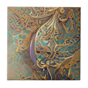 Carreau Art numérique géométrique en or turquoise