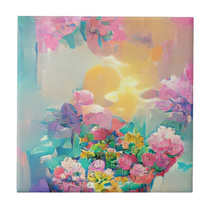 Carreau Art numérique rose et jaune