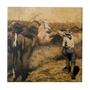 Carreau Art occidental "Roping Palomino" par Maynard Dixon