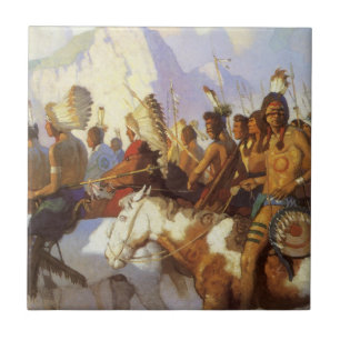 Carreau Art occidental vintage, Indian War Party par NC Wy