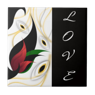 Carreau Art ornemental abstrait noir, or, rouge et vert