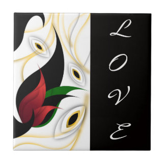 Carreau Art ornemental abstrait noir, or, rouge et vert